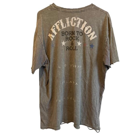 Affliction Shirt Mens 2XL Gray Live Fast Eagle Graphic Born to Rock Made USA - Picture 3 of 9